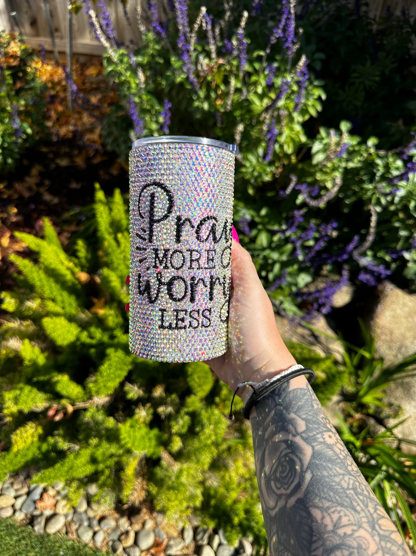 Pray More Worry Less Bling Tumbler